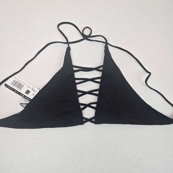 New Dippin Daisy Triangle Bikini Top Lace-Up Front Womens Size S Black - Picture 1 of 4